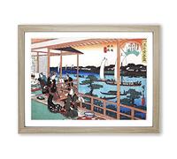 Tea House At The Willow Bridge By Utagawa Hiroshige Asian Japanese Framed Print | A2 Oak Framed Wall Art | Ready to Hang | Asian Food Picture | Living Room Bedroom Lounge Office
