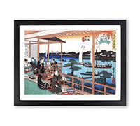 Tea House At The Willow Bridge By Utagawa Hiroshige Asian Japanese Framed Print | A3 Black Framed Wall Art | Ready to Hang | Asian Food Picture | Living Room Bedroom Lounge Office