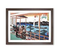 Tea House At The Willow Bridge By Utagawa Hiroshige Asian Japanese Framed Print | A4 Walnut Framed Wall Art | Ready to Hang | Asian Food Picture | Living Room Bedroom Lounge Office