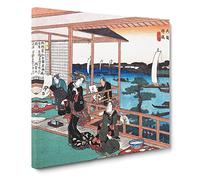 Tea house at the Willow Bridge by Utagawa Hiroshige Canvas Print | Gallery Wrapped 30mm Frame Wall Art | 14x14 inches | Ready to Hang | Asian Cityscape Picture | Living Room Bedroom Lounge Office