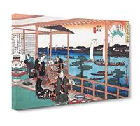 Tea-house at the Willow Bridge by Utagawa Hiroshige Canvas Print | Gallery Wrapped 30mm Frame Wall Art | 30x20 inches | Ready to Hang | Asian Cityscape Picture | Living Room Bedroom Lounge Office