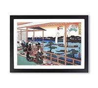 Tea-House at The Willow Bridge by Utagawa Hiroshige Framed Print | A2 Black Framed Wall Art | Ready to Hang | Asian Food Picture | Living Room Bedroom Lounge Office