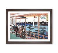 Tea-House at The Willow Bridge by Utagawa Hiroshige Framed Print | A2 Walnut Framed Wall Art | Ready to Hang | Asian Food Picture | Living Room Bedroom Lounge Office