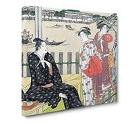 Tea house on the Bank of the Sumida River by Chobunsai Eishi Canvas Print | Gallery Wrapped 30mm Frame Wall Art | 20x20 inches | Ready to Hang | Asian Landscape Picture | Living Room Lounge Office