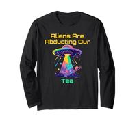 Tea Humor With Alien UFO Abduction Cosmic VIbes Meme Long Sleeve T-Shirt