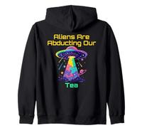 Tea Humor With Alien UFO Abduction Cosmic VIbes Meme Zip Hoodie