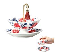 Tea Infuser, Blue White Porcelain Ceramic Strainer with Drip Base, Loose Leaf Filter for Gongfu Brewin(Red)