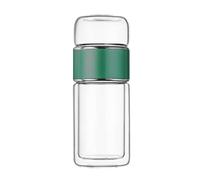 Tea Infuser Bottle, 420ml/14oz Double Layer Borosilicate Glass Tea Bottle, Leakage Proof Travel Water Separation Cup for Loose Leaf Flower Herbal Bags (Green)