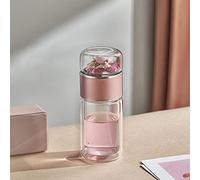 Tea Infuser Bottle, 420ml/14oz Double Layer Borosilicate Glass Tea Bottle, Leakage Proof Travel Water Separation Cup for Loose Leaf Flower Herbal Bags (Rosy Gold)