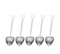 Tea Infuser Handle Heart-Shaped Tea Filter Stainless Steel Mesh Heart Shaped Strainer Spoon Infuser Kitchen Accessories(5PCS-Silver)