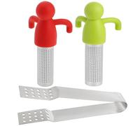 Tea Infuser Set, 2 Human-Shaped Loose Leaf Tea Infusers with Stainless Steel Tea Bag Squeezer, Red and Green Tea Strainers for Loose Tea and Tea Leaf Infuser Perfect for Home, Office or Travel