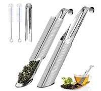 Tea Infuser Set for Loose Leaf Tea, 2 Pcs 304 Food Grade Stainless Steel Tea Strainer Filter with 2 Brushes and 1 Clip, Tea Diffuser Stick Pipe with Hook - Easy to Use & Carry