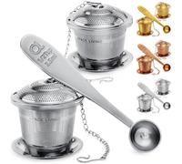 Tea Infuser Set of 2 with Tea Scoop & Drip Trays - 304 Stainless Steel Ultra Fine Mesh Loose Leaf Tea Strainer, Reusable Tea Steeper Basket for Rooibos, Green, Black, Herbal & Oolong Tea, etc