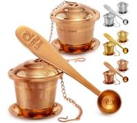 Tea Infuser Set of 2 with Tea Scoop & Drip Trays - 304 Stainless Steel Ultra Fine Mesh Loose Leaf Tea Strainer, Reusable Tea Steeper Basket for Rooibos, Green, Black, Herbal & Oolong Tea, etc