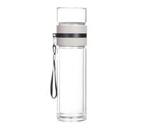 Tea Infuser Water Bottle - 450ml Double Wall Glass Mug, Leakproof Travel Cup, Stainless Steel Filter | Portable Fruit Infusers for Brewing Loose Leaf Tea herbals Drinks Or Fruits Infused Home Office