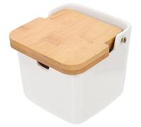 Tea Jars Storage Storage Jar Ceramics Tea Canister Kitchen Storage Jars 2pcs Ceramic Condiment Jars Set Kitchen Sugar Salt Condiment Jars Square Container with Lid Wood Tray Holder (Gold 10X9.5X9CM)