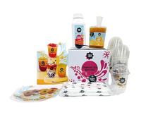 Tea Joy Fruit Bubble Tea Party Kit - Makes 20 Drinks - Strawberry Tea Syrups with Real Mango Juice Popping Boba - Just Add Water & Ice - Vegan-Friendly