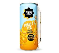 Tea Joy Peach & Mango Green Tea with Popping Boba 12 x 330ml Cans - Ready-to-Drink Bubble Tea with Real Juice & Paper Straw - Vegan, Refreshing & Fun - Sip Pop Joy Anywhere