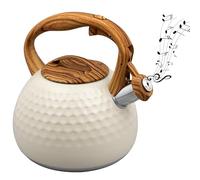 Tea Kettle for Stove Top, 3L Stainless Steel Kitchen Teapot with Wood Grain Handle, Whistling Water Kettle for Induction, Cooker, Gas Electric Hobs (White)