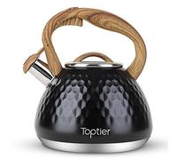 Tea Kettle, Toptier Teapot Whistling Kettle with Wood Pattern Handle Loud Whistle, Food Grade Stainless Steel Tea Pot for Stovetops Induction Diamond Design Water Kettle, 2.7-Quart Black