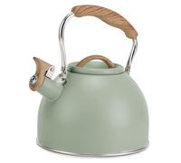 Tea Kettle, Vegoran 100 OZ / 3 Liter Whistling Tea Kettle, Tea Pots for Stove Top Food Grade Stainless Steel with Wood Pattern Folding Handle, Loud Whistle Kettle for Tea, Coffee, Milk (Green)