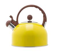 Tea Kettle, Whistling Tea Kettle for Stovetop - 2.5L Stainless Steel Whistling Kettle Tea Pot for Stove Top with Wood Grain Handle Loud Whistle (Yellow)