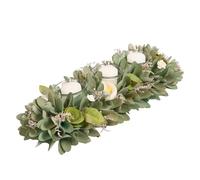 Tea Light Candle Holder Christmas Table Decoration Tealight Holders Birchwood Table Centrepiece Décor with Sage Green Wooden Crocuses and Artificial Foliage (Triple)