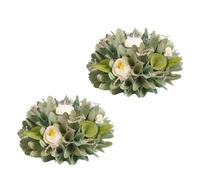 Tea Light Candle Holder Christmas Table Decoration Tealight Holders Birchwood Table Centrepiece Décor with Sage Green Wooden Crocuses and Artificial Foliage (S/2 Single)