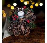 Tea Light Candle Holders Wooden Table Centrepiece with Glass Votive Holders (Frosted Pinecone Single Tealight)