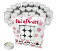 Tea Light Candles 8 Hours - White Unscented Smokeless Tealights - Bulk 50 Pack - 38 mm x 25 mm - Long Burning Night Lights for Weddings, Parties, Restaurants, Home, Decor - Paraffin Wax, Cotton Wick