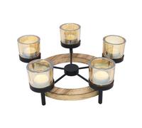 Tea Light Holder 5Pc Amber Candle Jars With Round Tealight Wooden Stand Decor