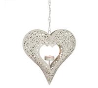 Tea Light Holder Candle Lantern Hanging Heart Tealight Holder Outdoor Garden Alfresco Décor Mothers Day Garden Gift (Ivory White)