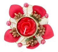 Tea Light Holder Floating Diwali Diya Decoration Metal Lotus Floral Tealight Candle Holder Lamp with Candle Reusable for Navratri Wedding Home Table Festive Décor Gift (Red)