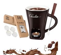 Tea Light Mug to Melt Chocolate, The Fondue Mug with 10 Candle and Fork, Fondues Pot Melting Pot Set,Melt Hot Pots Bowl Set for Cheese Chocolate Butter (Black)