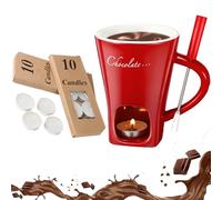 Tea Light Mug to Melt Chocolate, The Fondue Mug with 10 Candle and Fork, Fondues Pot Melting Pot Set,Melt Hot Pots Bowl Set for Cheese Chocolate Butter (Red)