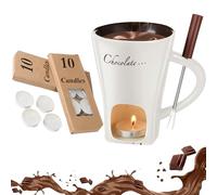Tea Light Mug to Melt Chocolate, The Fondue Mug with 10 Candle and Fork, Fondues Pot Melting Pot Set,Melt Hot Pots Bowl Set for Cheese Chocolate Butter (White)
