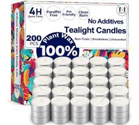 Tea Lights Candles 200 Pack, 4 Hour Palm Wax Tealights | Natural Unscented Small Votive, Clean Burn for Home Decor, Non Toxic White Tea Lights for Wax Warmer, Wedding, Emergency