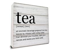 Tea Lover Gift Tea Definition Wooden Box Sign Tea Quotes Desk Decorative Wooden Sign Home Kitchen Decor for Desk Table Shelf 5x5 inch
