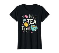 Tea Lovers Cute Kawaii Tea Cup Biscuits Macarons Tea Party Value Graphic T-Shirt, Women, Black, XS