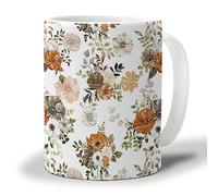 Tea Mug Brown Orange Flower Autumn Eucalyptus Leaves 330Ml Mugs Ceramic Funny Cups for Women Men Beverages