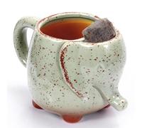 Tea Mug Elephant Cup, 15oz Ceramic Mug with Tea Bag Holder, Unique Green Design, Gift for Tea Lovers (Green)