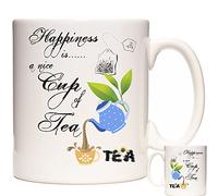 Tea Mug, Happiness is A Nice Cup of Tea. Tea Drinker's Gift Mug. White Ceramic Mug with Tea Slogan. Dishwasher Safe