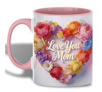 Tea Mug Love You Heart Flower Bouquet Romantic Ceramic Mug Christmas 330ML | Mug with Handles Fabulous Travel mug for Friends Hot Cocoa New Home