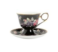 Tea Mug Scandinavian Tall Coffee Cups and Saucers Set British High-end Exquisite Black Tea Luxury Bone China Flower(Black)
