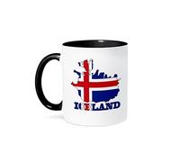 Tea Mug The Flag of Iceland in The Outline Map of The Country and Name, Iceland 330Ml Drinkware Funny Ceramic Cups for Milk Restaurant Office