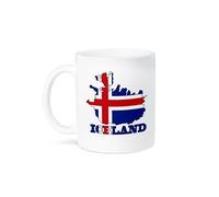 Tea Mug The Flag of Iceland in The Outline Map of The Country and Name, Iceland 330Ml Mug Porcelain Durable Coffee Cups for Home Latte Office