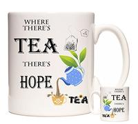 Tea Mug, Where There's Tea There's Hope. Tea Drinker's Gift Mug. White Ceramic Mug with Tea Slogan. Dishwasher Safe