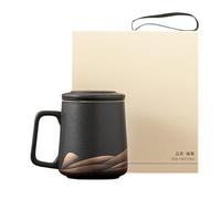 Tea Mug with Infuser - 360ml Ceramic Brewing Cup | Matte Hand Painted Glaze Lid Strainer Design | Heat Retaining Craft Finish | Loose Leaf Drink Office Home Gift Use