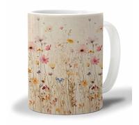 Tea Mugs Vintage Wild Flowers Design Porcelain Coffee Mug with Handle Ceramic Cups for Hot Brew Office Friends