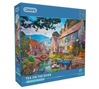 Gibsons Tea on the River 1000 Piece Jigsaw Puzzle for Adults Colourful Countryside Village Scene Eco-Friendly Puzzle Made from 100% Recycled Board Premium Gift for Puzzle Lovers